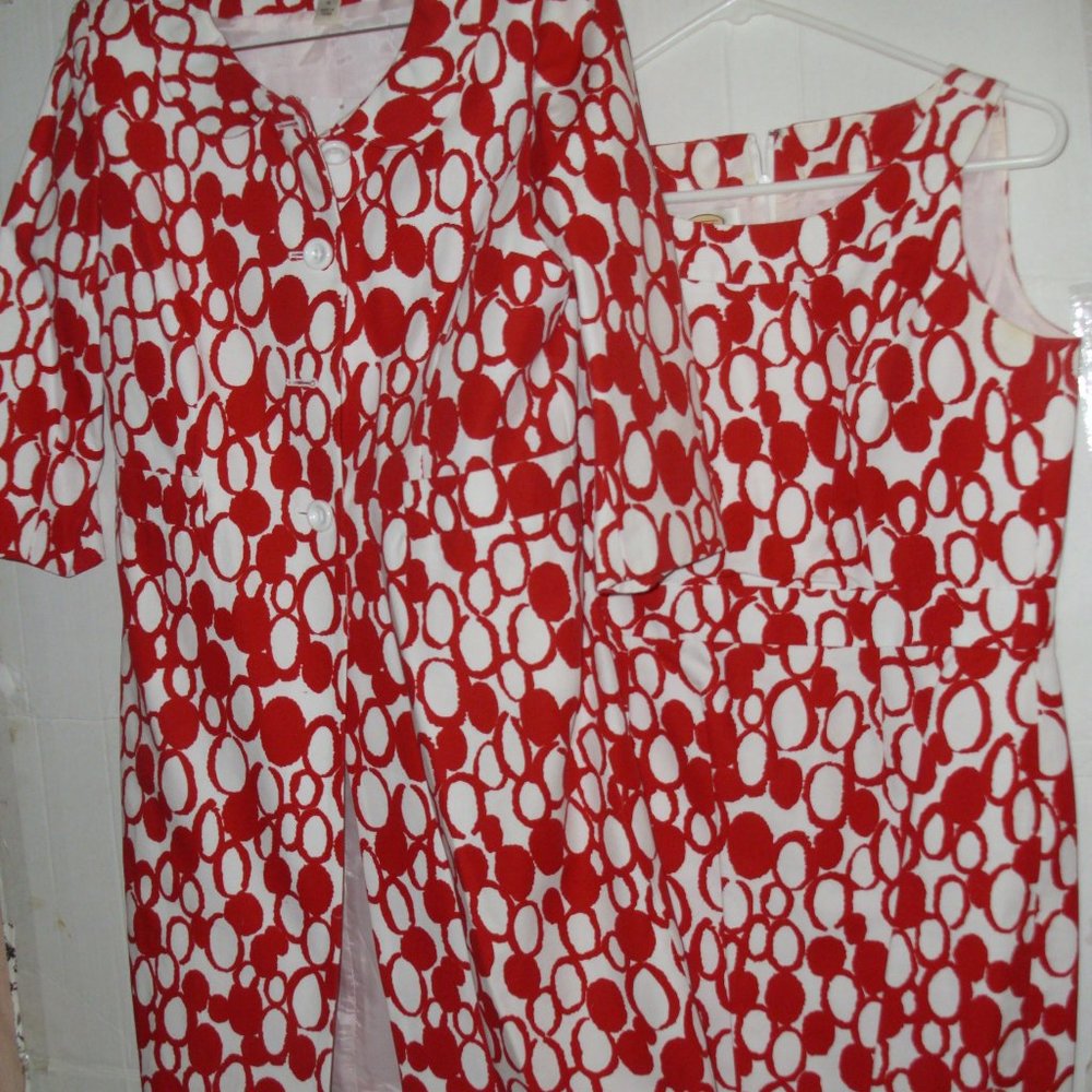 Talbots Red Cotton Trench Overcoat with Matching Sheath Mod Print Work/Office Dr